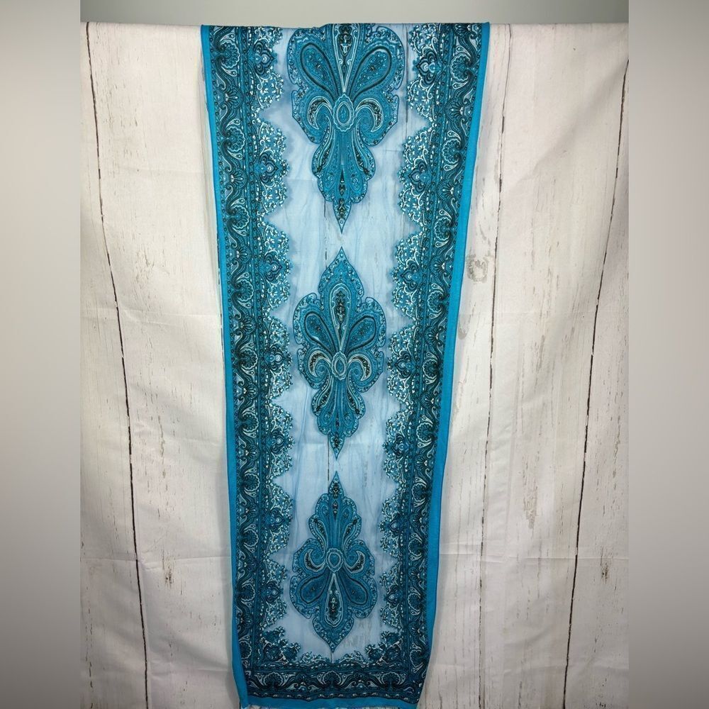 ‼️final must bundle‼️ Blue Ornament Western Scarf Wrap - Picture 6 of 7